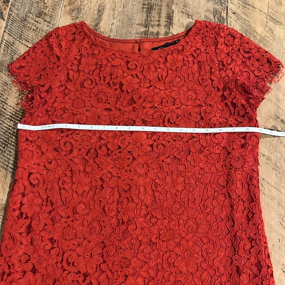 Zara Red Lace Short Sleeve Dress Size Medium - Picture 10 of 14